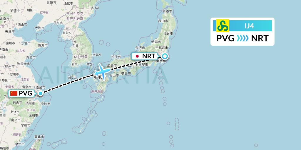 IJ4 Spring Airlines Japan Flight Map: Shanghai to Tokyo