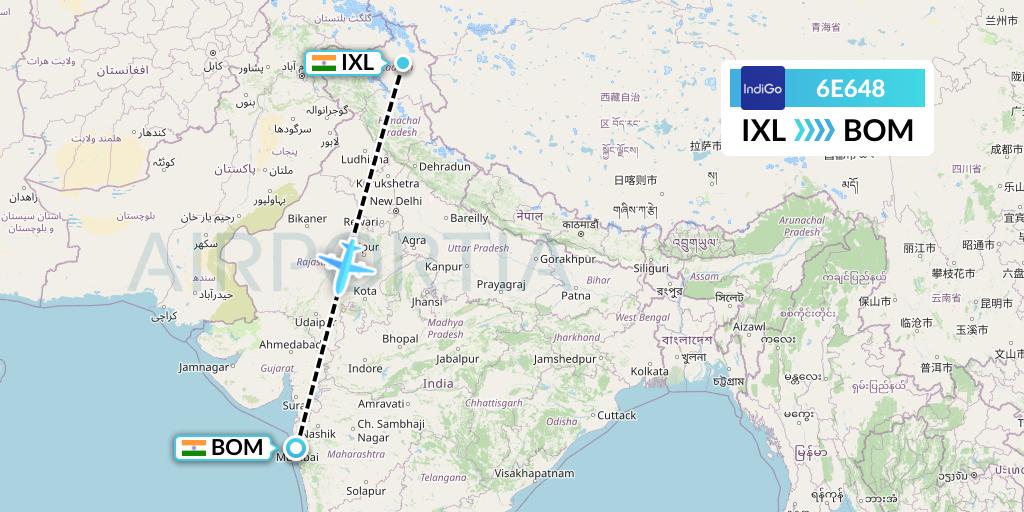6E648 IndiGo Airlines Flight Map: Leh to Mumbai