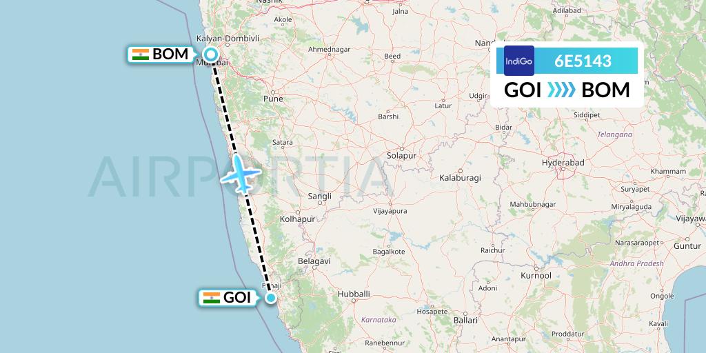 6E5143 IndiGo Airlines Flight Map: Goa to Mumbai