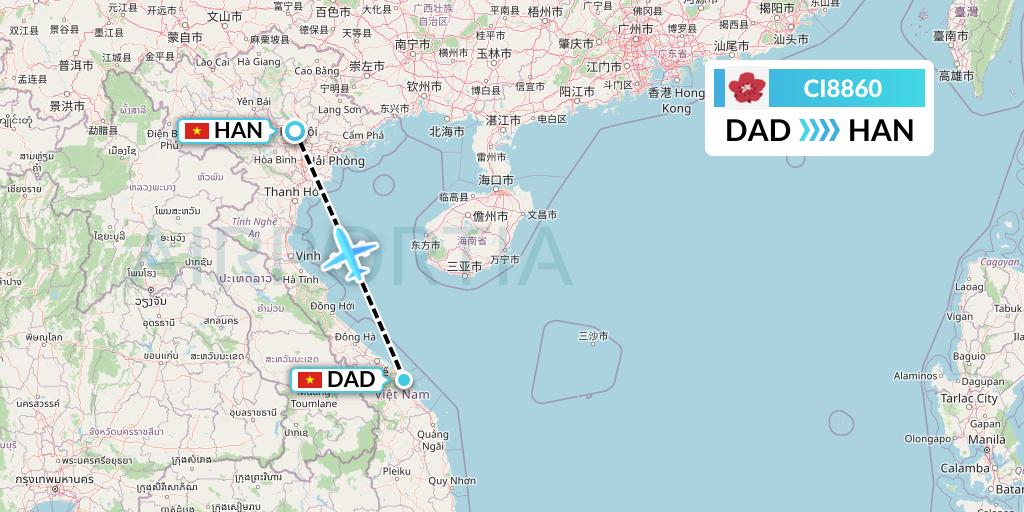 CI8860 China Airlines Flight Map: Da Nang to Hanoi