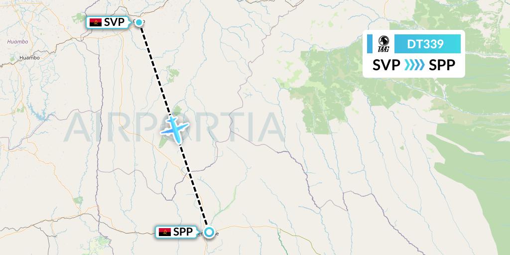 DT339 TAAG Angola Airlines Flight Map: Kuito to Menongue