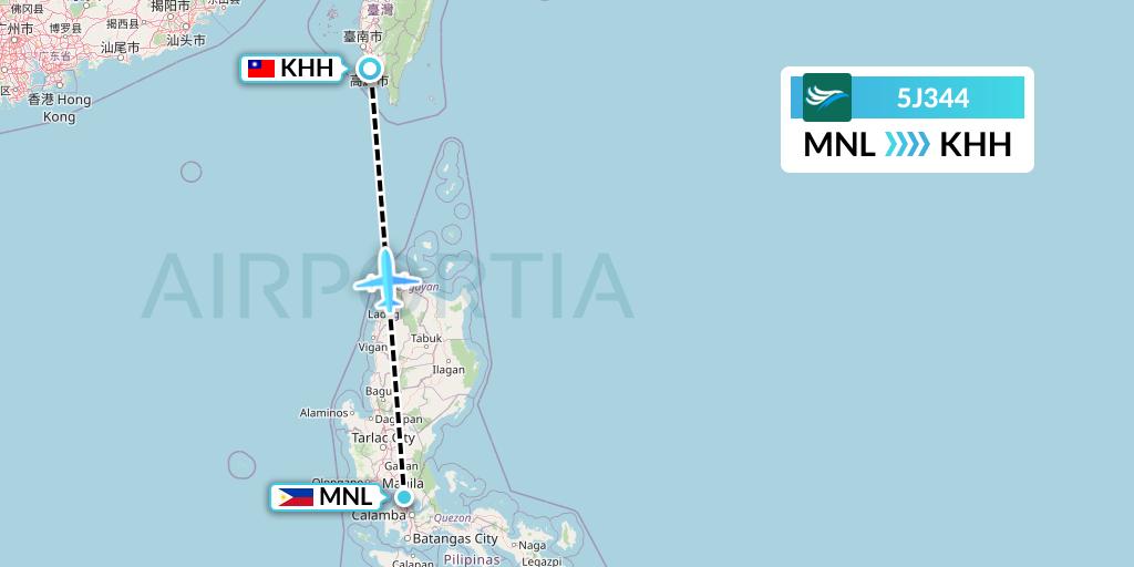 5J344 CEBU Pacific Air Flight Map: Manila to Kaohsiung