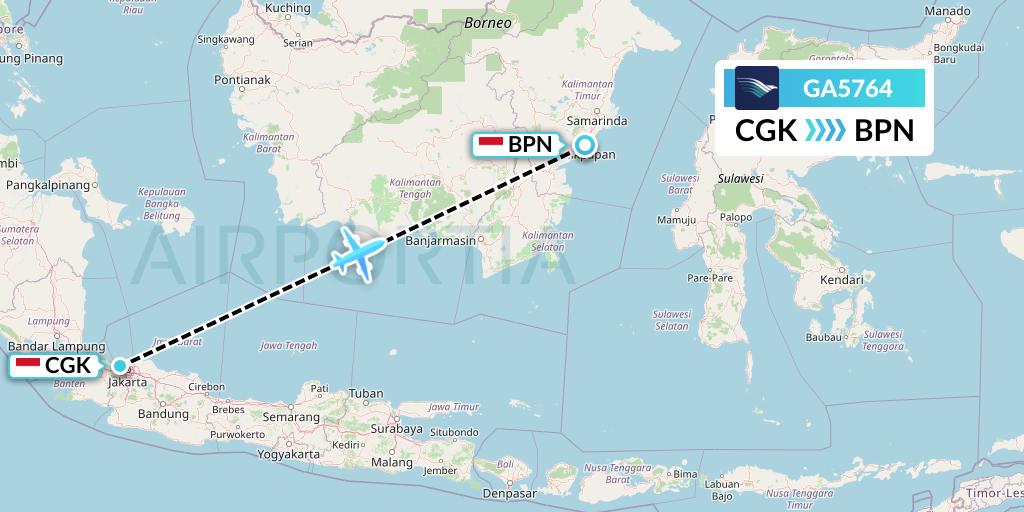 GA5764 Garuda Indonesia Flight Map: Jakarta to Balikpapan