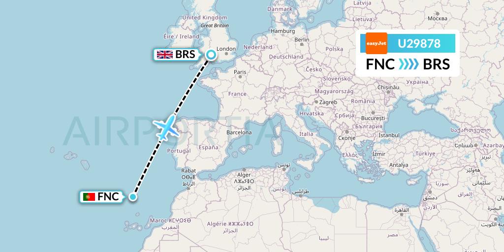 U29878 EasyJet Flight Map: Funchal to Bristol