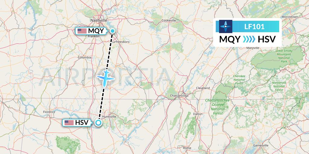 LF101 Corporate Flight Management Flight Map: Smyrna to Huntsville