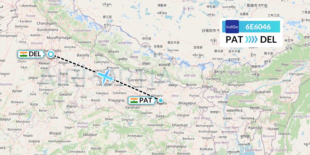 6E6046 IndiGo Airlines Flight Map: Patna to Delhi