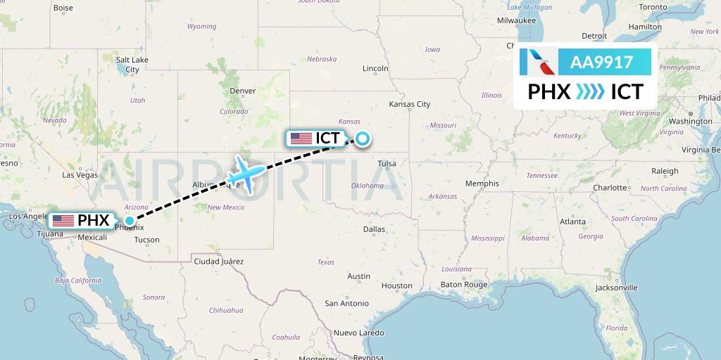AA9917 American Airlines Flight Map: Phoenix to Wichita
