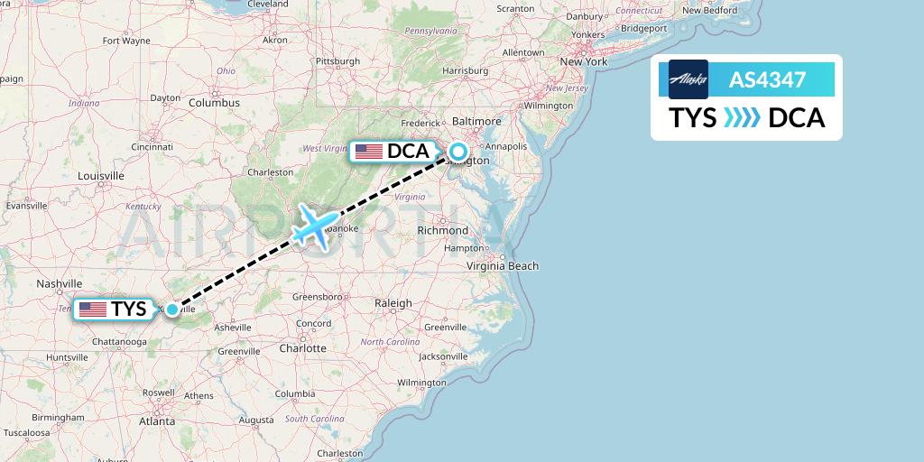 AS4347 Alaska Airlines Flight Map: Knoxville to Washington