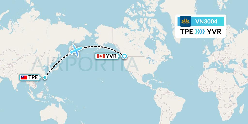 VN3004 Vietnam Airlines Flight Map: Taipei to Vancouver
