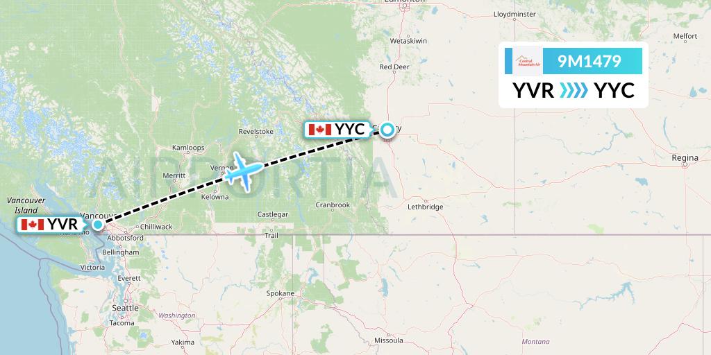 9M1479 Central Mountain Air Flight Map: Vancouver to Calgary