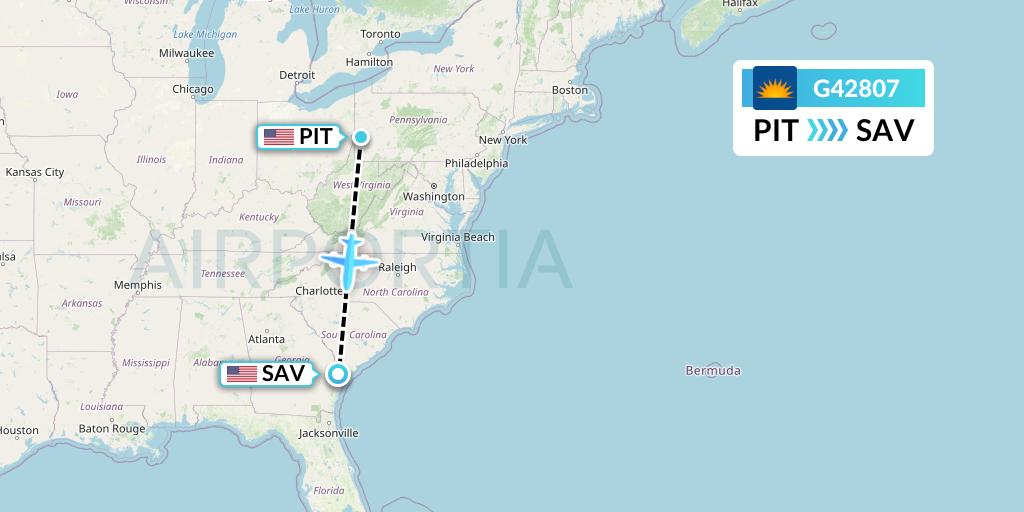 G42807 Allegiant Air Flight Map: Pittsburgh to Savannah