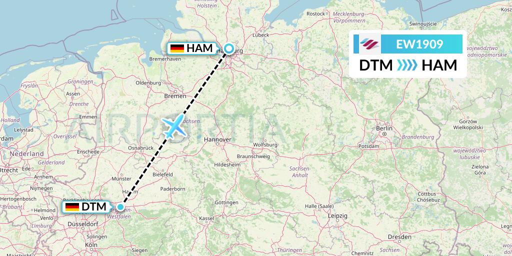 EW1909 Eurowings Flight Map: Dortmund to Hamburg