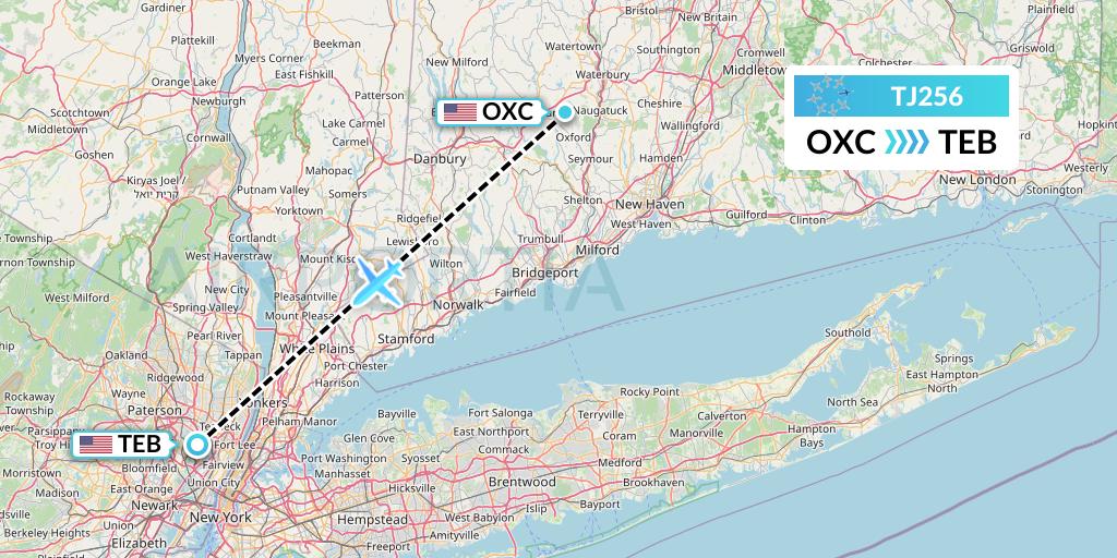 TJ256 Tradewind Aviation Flight Map: Oxford to Teterboro