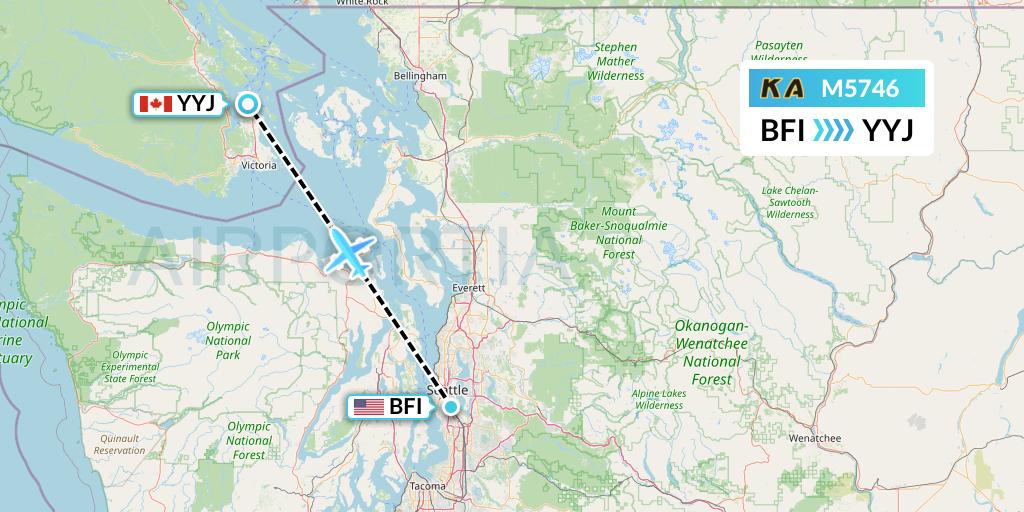 M5746 Kenmore Air Flight Map: Seattle to Victoria