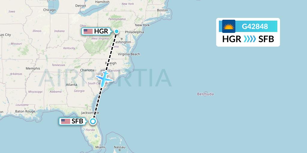 G42848 Allegiant Air Flight Map: Hagerstown to Orlando