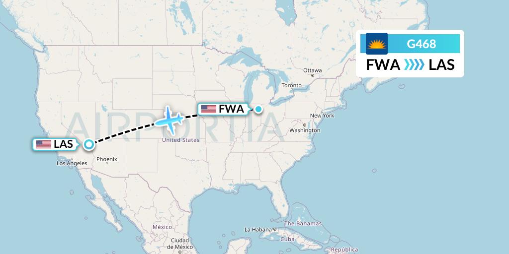 G468 Allegiant Air Flight Map: Fort Wayne to Las Vegas