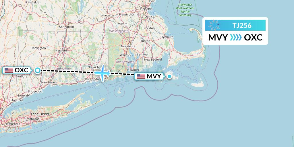 TJ256 Tradewind Aviation Flight Map: Martha's Vineyard to Oxford