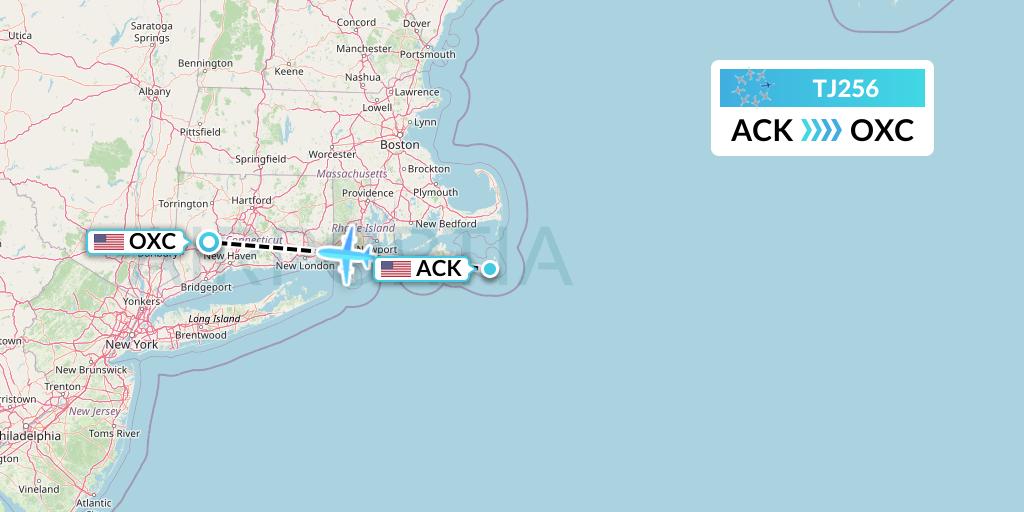 TJ256 Tradewind Aviation Flight Map: Nantucket to Oxford