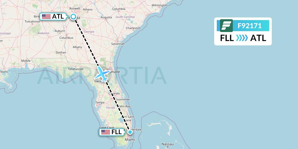 F92171 Frontier Airlines Flight Map: Fort Lauderdale to Atlanta