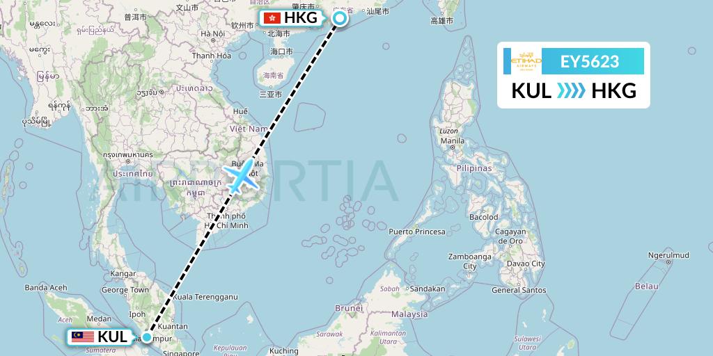 EY5623 Etihad Airways Flight Map: Kuala Lumpur to Hong Kong