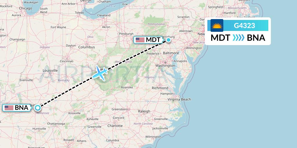 G4323 Allegiant Air Flight Map: Harrisburg to Nashville