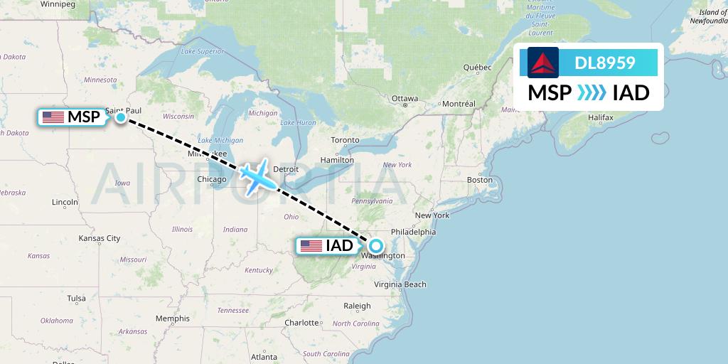 DL8959 Delta Air Lines Flight Map: Minneapolis to Washington