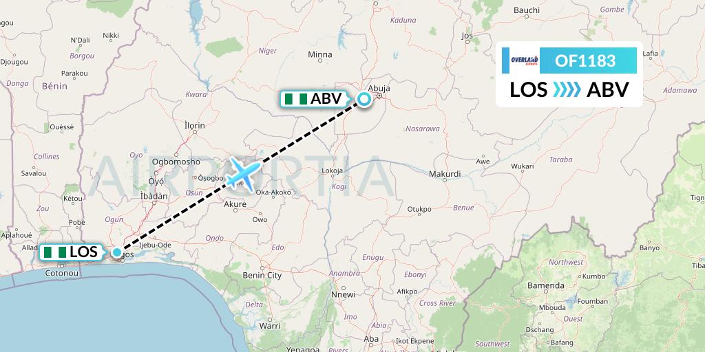OF1183 Overland Airways Flight Map: Lagos to Abuja
