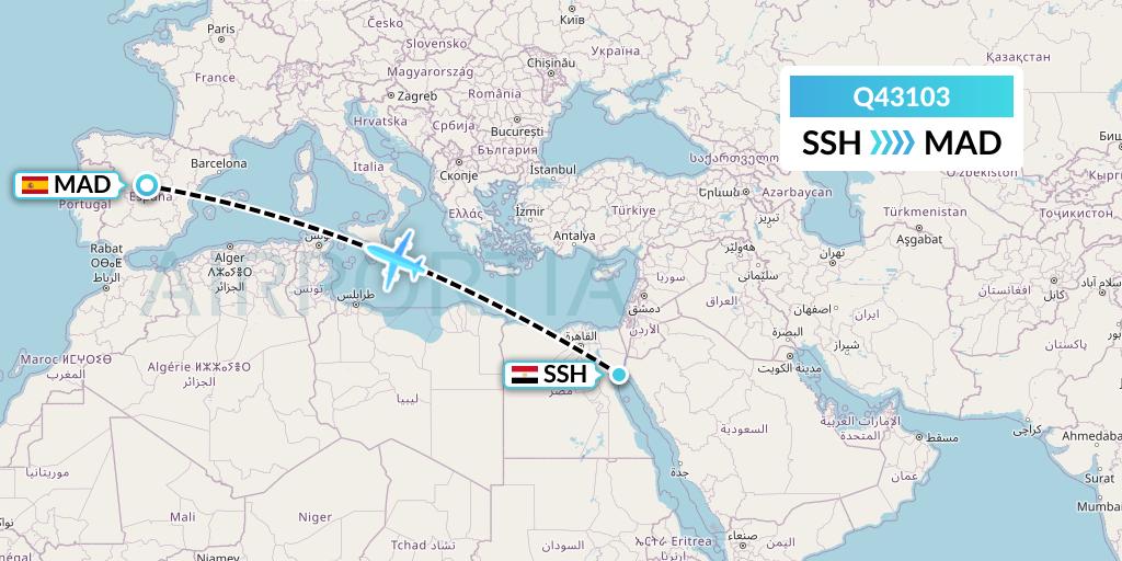 Q43103 Euroairlines Flight Map: Sharm el-Sheikh to Madrid