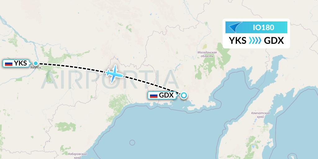 IO180 IrAero Flight Map: Yakutsk to Magadan