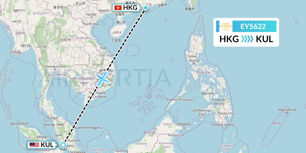 EY5622 Etihad Airways Flight Map: Hong Kong to Kuala Lumpur