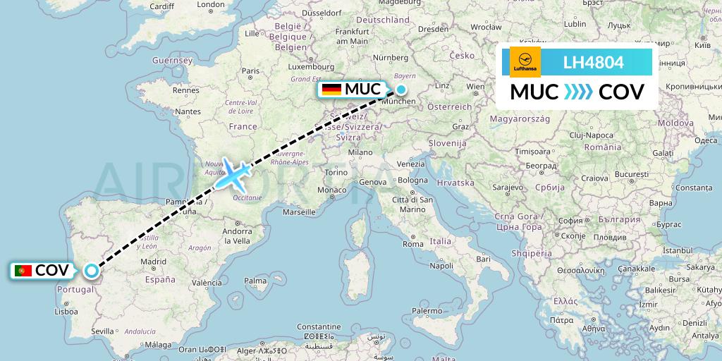 LH4804 Lufthansa Flight Map: Munich to Portugal