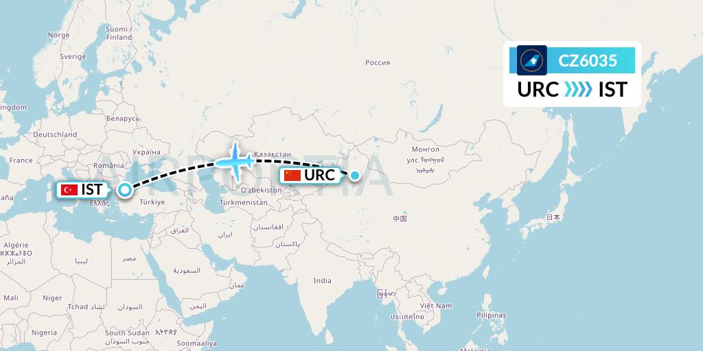 CZ6035 China Southern Airlines Flight Map: Urumqi to Istanbul
