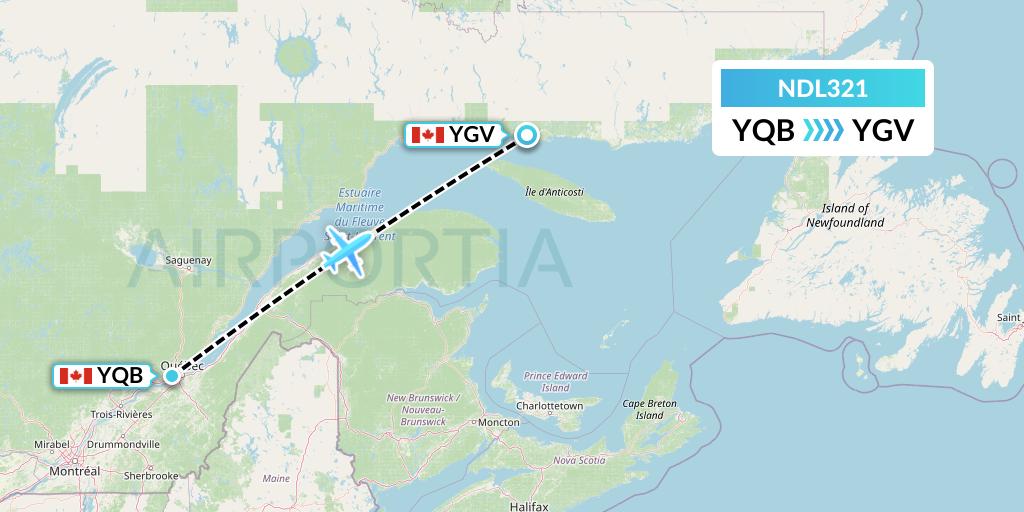 NDL321 Chrono Aviation Flight Map: Quebec to Havre-Saint-Pierre