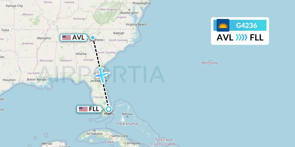 G4236 Allegiant Air Flight Map: Asheville to Fort Lauderdale