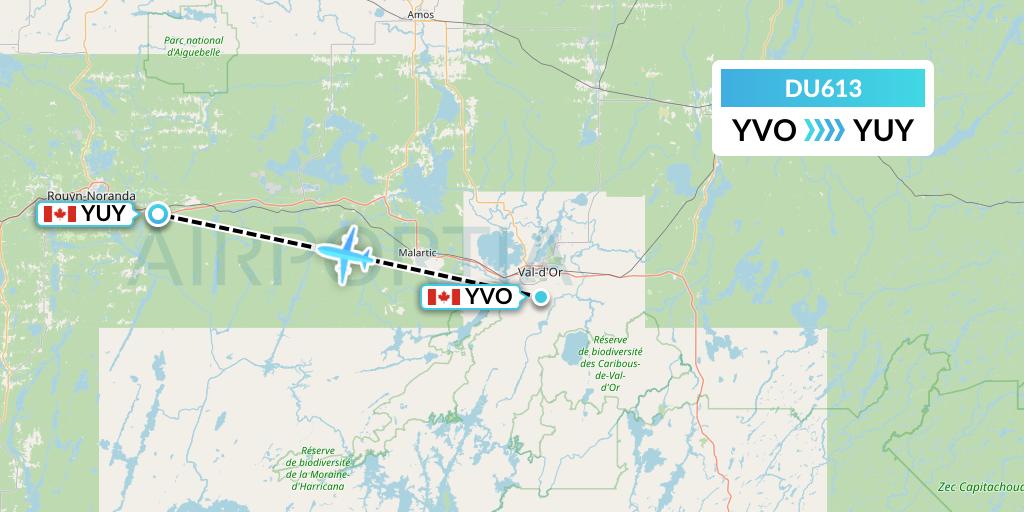 DU613 Sky Jet M.g. Inc Flight Map: Val-d'Or to Rouyn