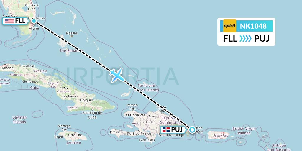 NK1048 Spirit Airlines Flight Map: Fort Lauderdale to Punta Cana