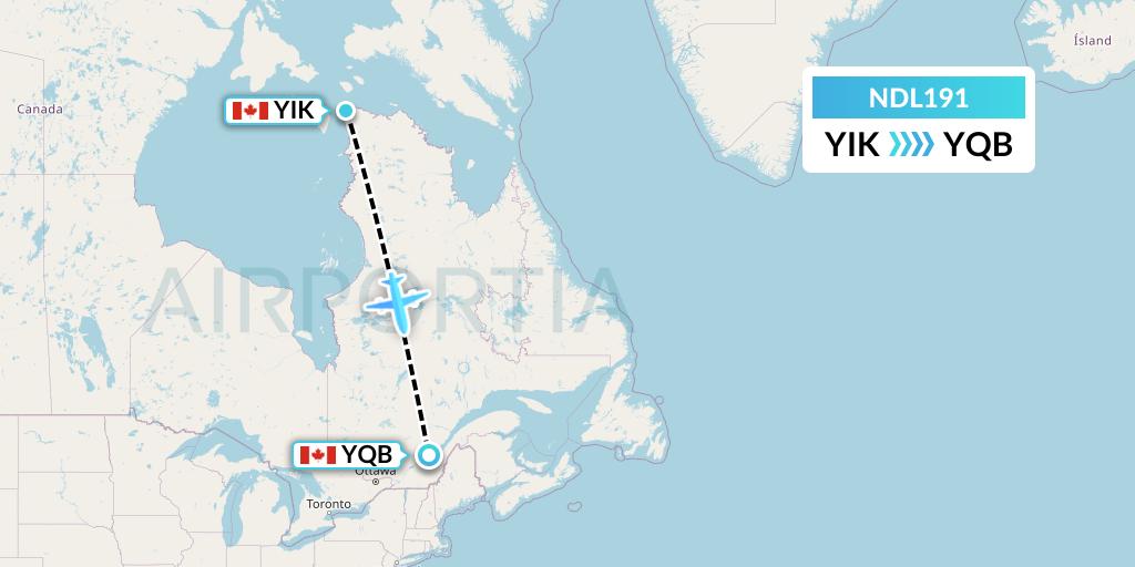 NDL191 Chrono Aviation Flight Map: Ivujivik to Quebec