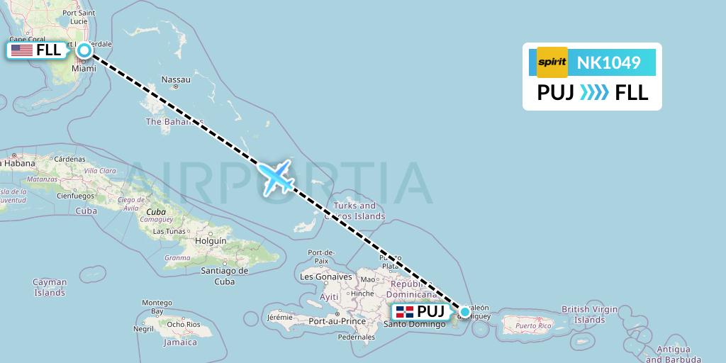 NK1049 Spirit Airlines Flight Map: Punta Cana to Fort Lauderdale