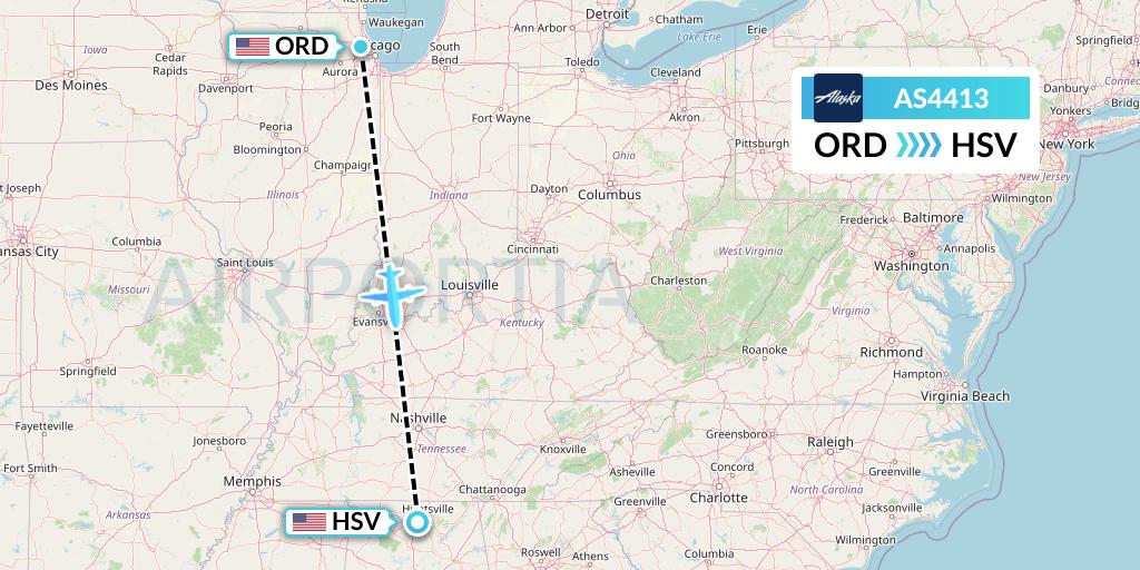 AS4413 Alaska Airlines Flight Map: Chicago to Huntsville