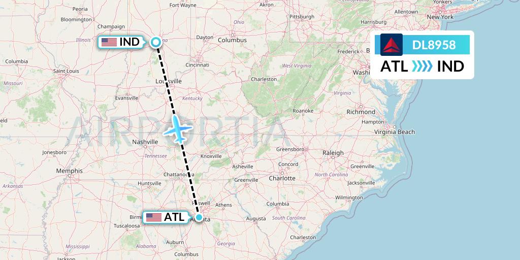 DL8958 Delta Air Lines Flight Map: Atlanta to Indianapolis