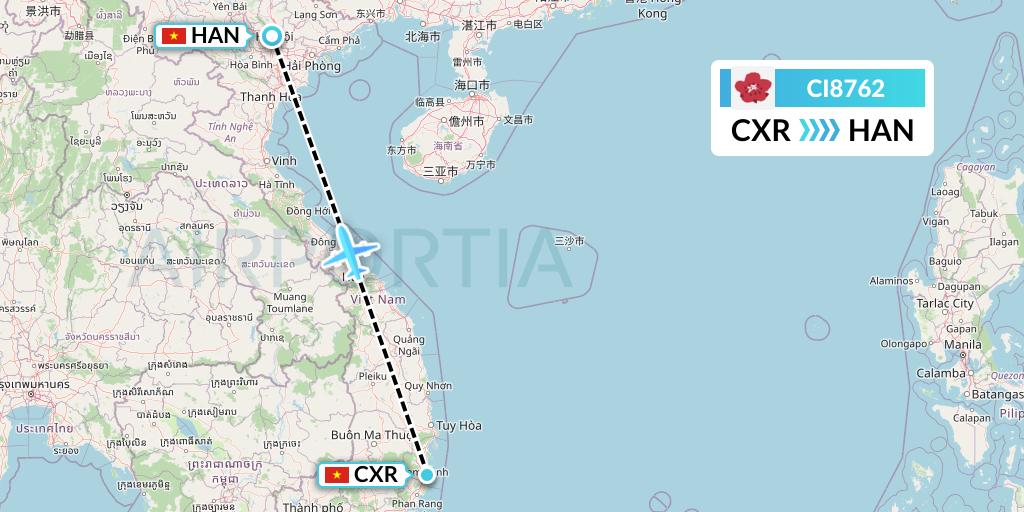 CI8762 China Airlines Flight Map: Nha Trang to Hanoi