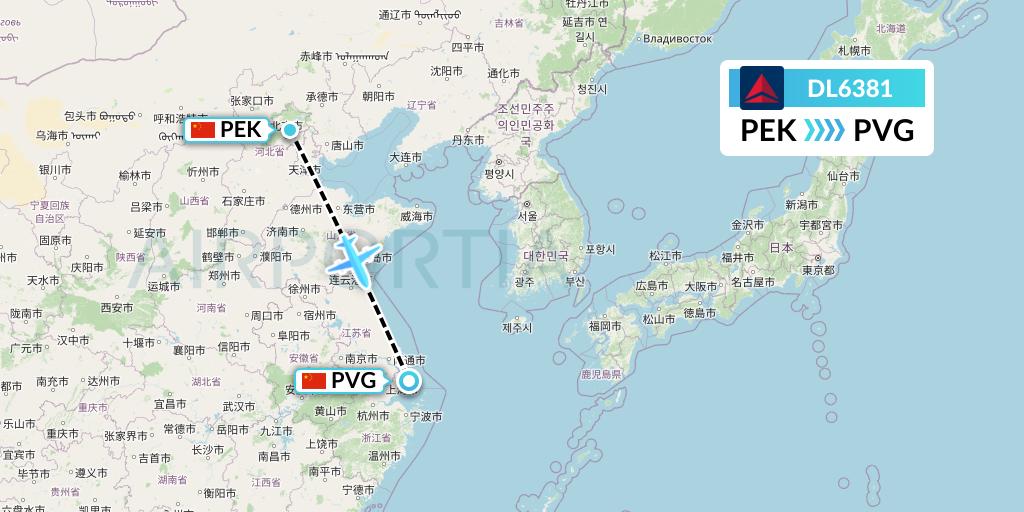 DL6381 Delta Air Lines Flight Map: Beijing to Shanghai