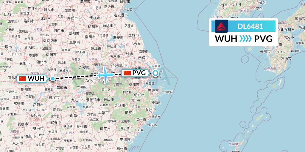 DL6481 Delta Air Lines Flight Map: Wuhan to Shanghai