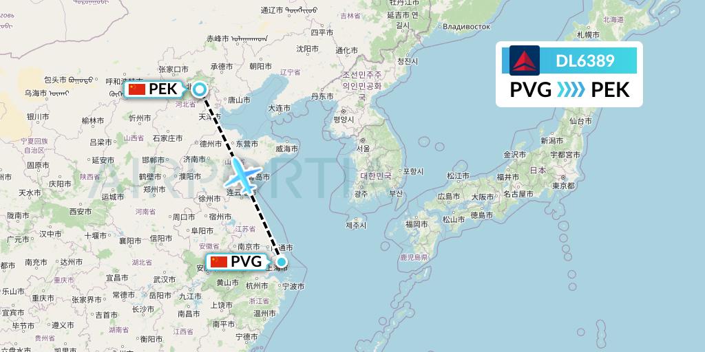 DL6389 Delta Air Lines Flight Map: Shanghai to Beijing