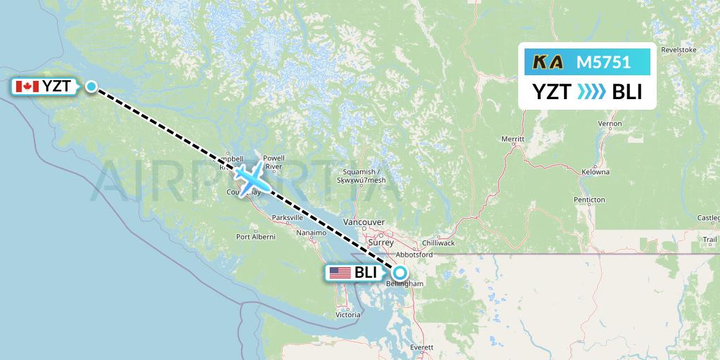 M5751 Kenmore Air Flight Map: Port Hardy to Bellingham