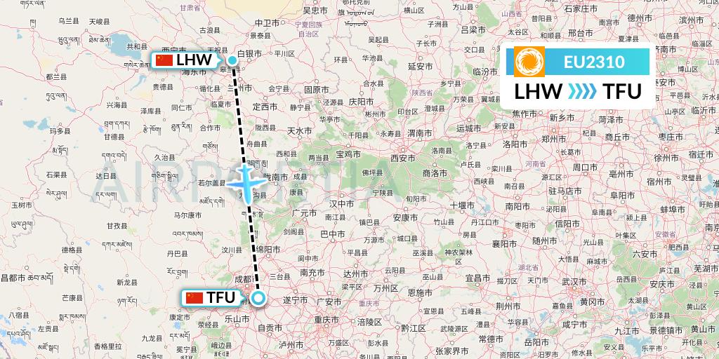 EU2310 Chengdu Airlines Flight Map: Lanzhou to Chengdu