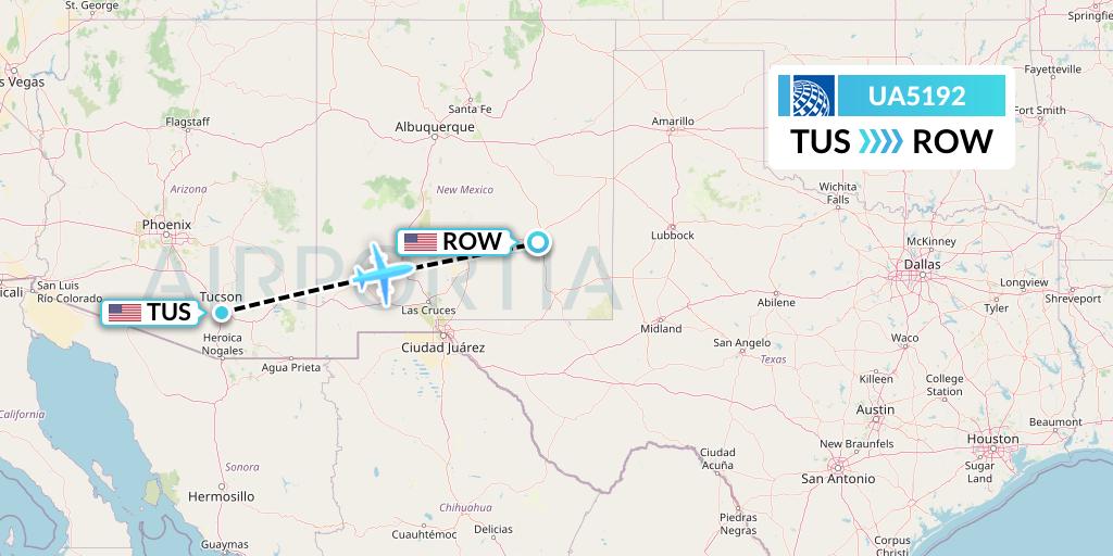 UA5192 United Airlines Flight Map: Tucson to Roswell