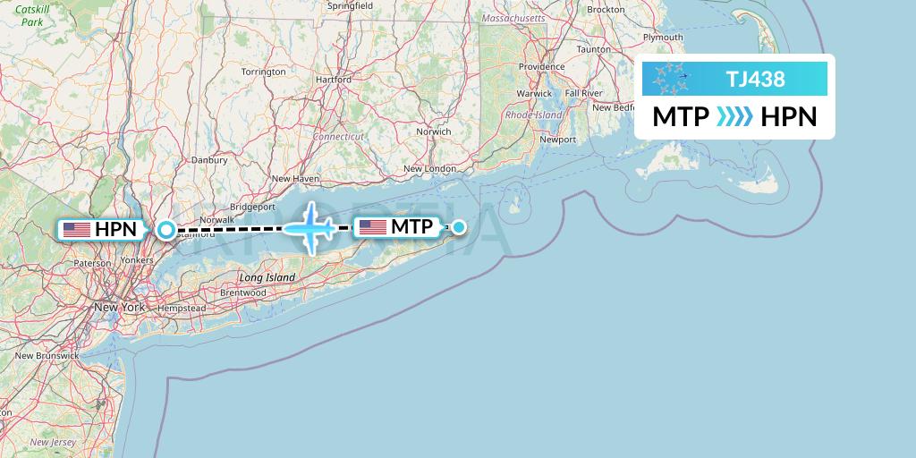 TJ438 Tradewind Aviation Flight Map: Montauk to White Plains