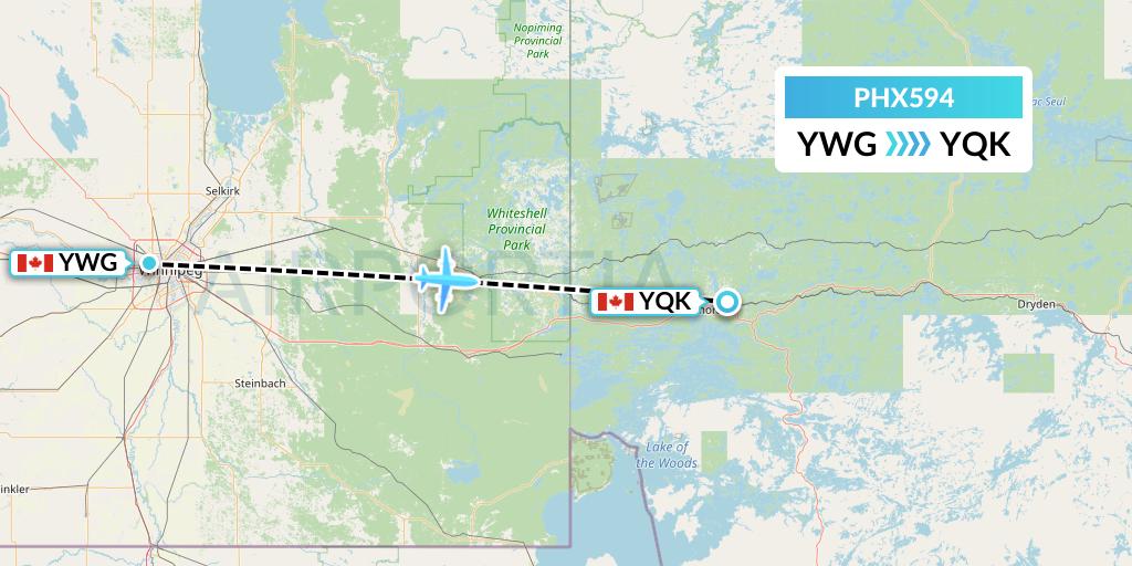 PHX594 SkyCare Flight Map: Winnipeg to Kenora