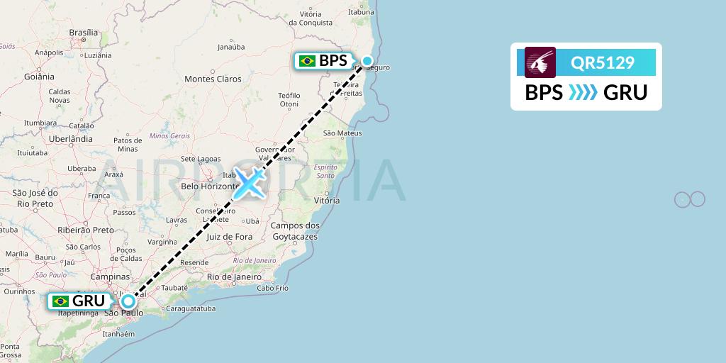 QR5129 Qatar Airways Flight Map: Porto Seguro to Sao Paulo